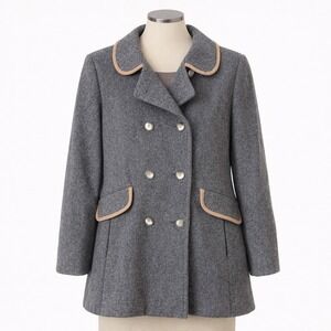 VTG Mackintosh Gray Wool Double Breasted Pea Coat Peter Pan Collar ILGWU 16